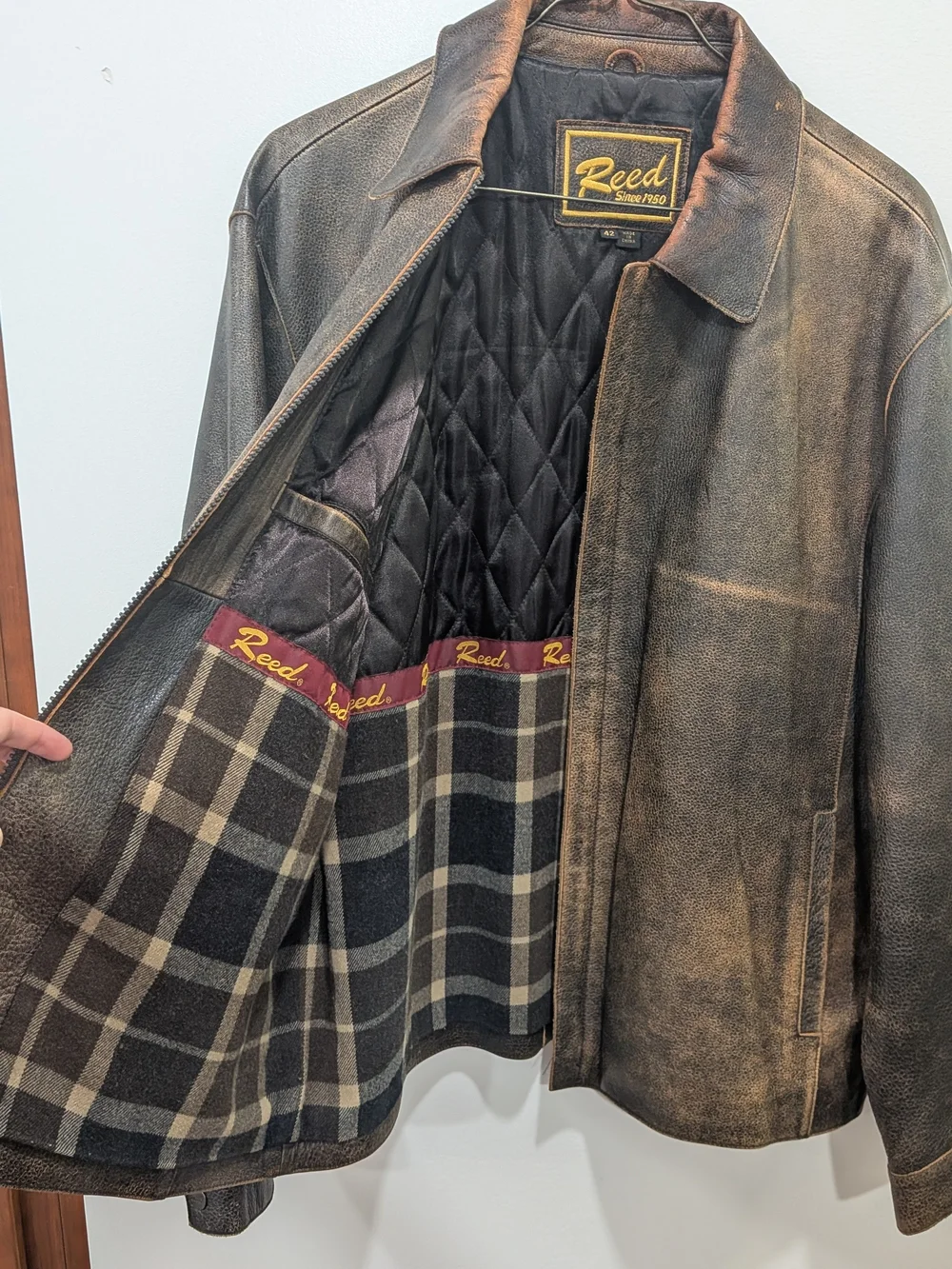 Vintage Reed Brown Leather Mens Retro Streetwear Biker Distressed Jacket Sz 42